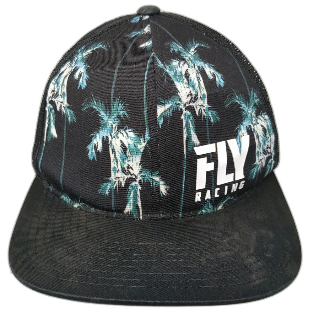 Fly Racing Trucker Hat Black One Size Palm Tree Mesh Snapback Motocross Sports